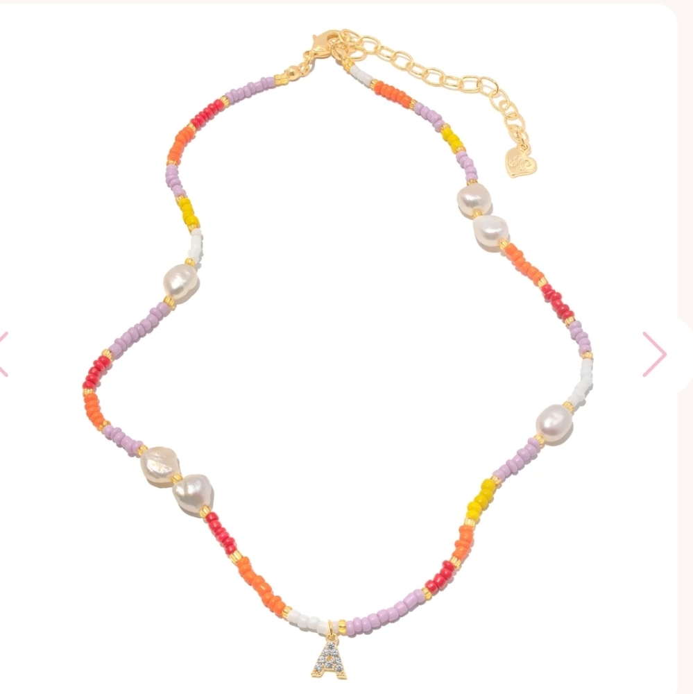 Frasier Sterling Custom Golden Hour Choker letter M, Pearl multi color beads New